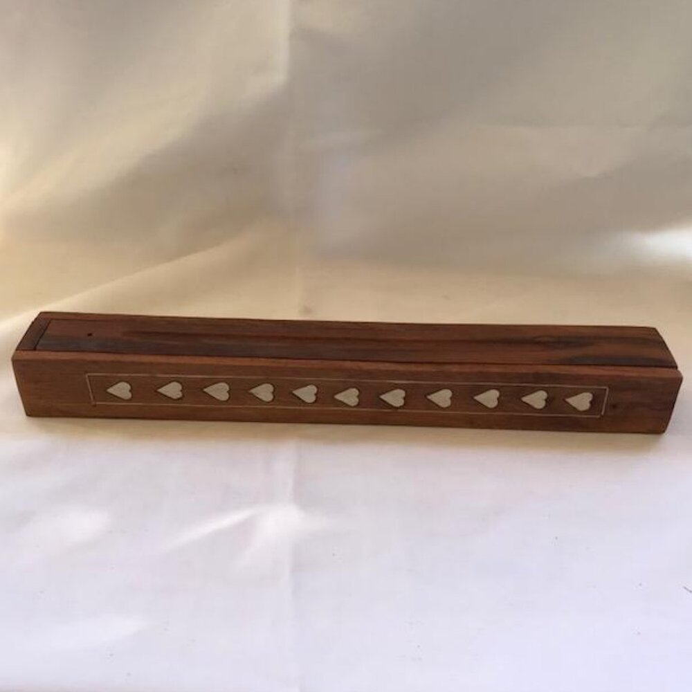 Agarbatti Wood Handmade Coffin Box Incense Stick Burner Holder White Inlay 12"